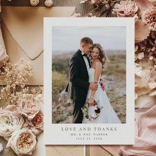 White and Sage Elegant Text and Photo   Wedding Thank You Card