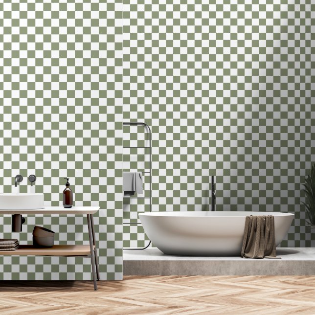 White and Sage Green colour peel and stick Wallpaper (Bathroom)