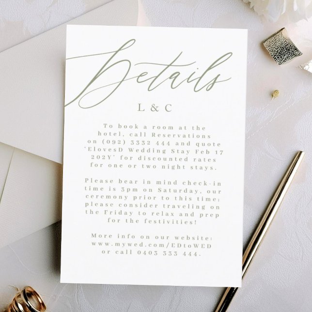 White and Sage Green Modern Wedding Enclosure Card (Creator Uploaded)
