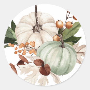 White and Sage Green Pumpkins Thanksgiving Classic Round Sticker