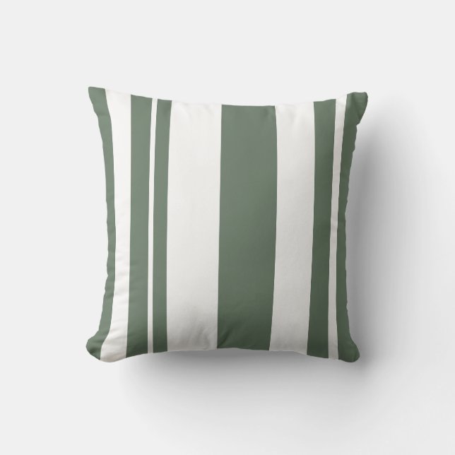 White and Sage Green Striped throw pillow (Front)