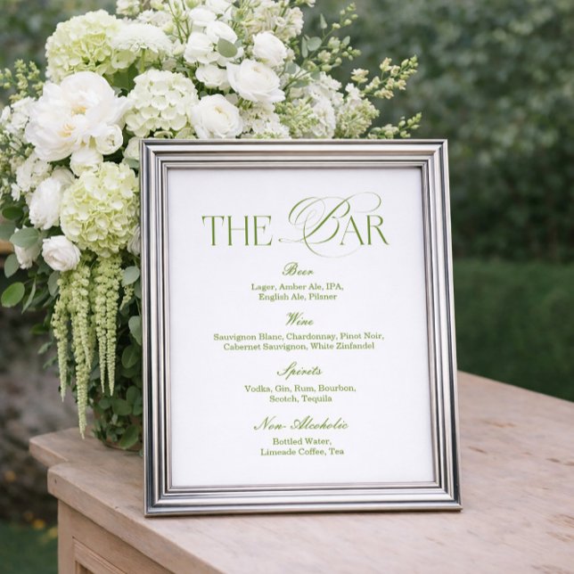 White and Sage Green Wedding Bar Menu Poster (Creator Uploaded)
