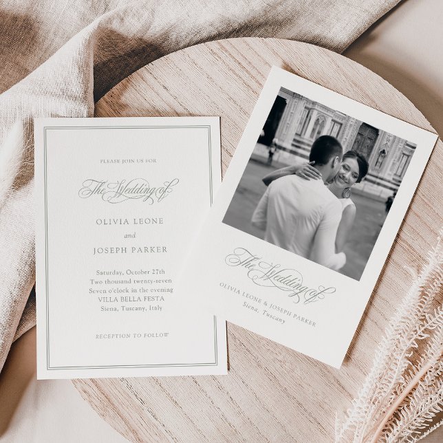White and Sage | Italian Elegance Photo Wedding Invitation (Creator Uploaded)