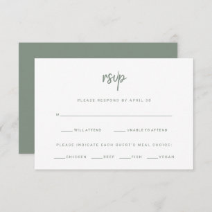 White and Sage Modern Script   Wedding Meal Choice RSVP Card