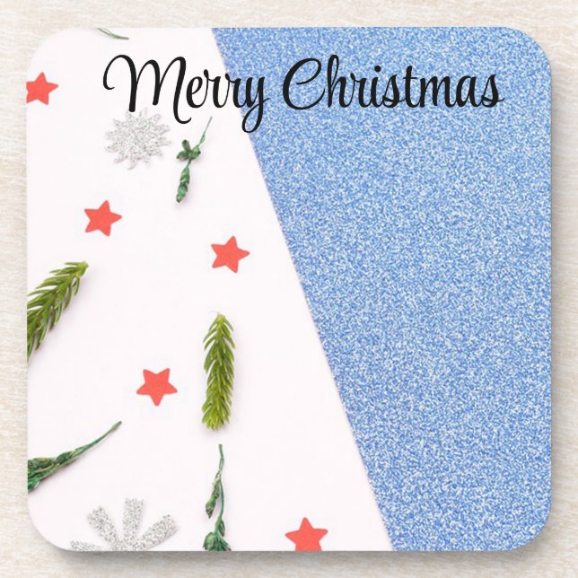 White and Shine Blue with Pine Tree, Star AndFlake Coaster (Front)