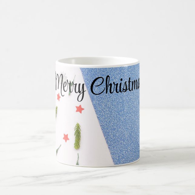 White and Shine Blue with Pine Tree, Star AndFlake Coffee Mug (Center)