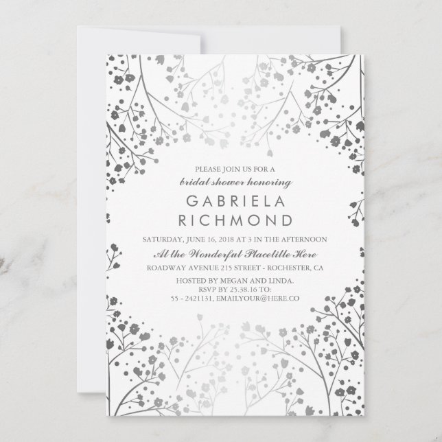 White and Silver Baby's Breath Bridal Shower Invitation (Front)