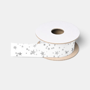 White and Silver Celestial Star Ribbon Satin Ribbon