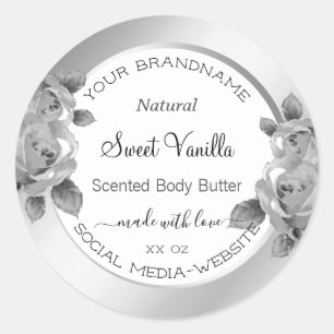 White and Silver Floral Product Packaging Labels
