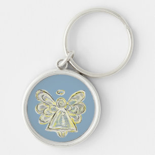 White and Silver Light Guardian Angel Art Keychain