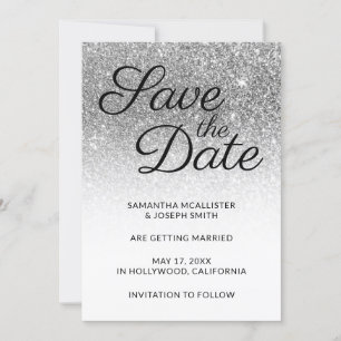 White and Silver Ombre Glitter Save the Date Invitation