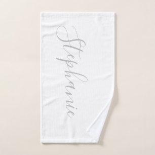 White and silver personalised monogram yoga towel