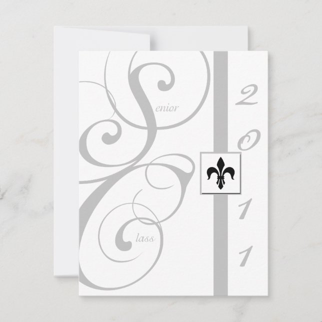 White and Silver Scroll Ribbon Graduation Invitation (Front)