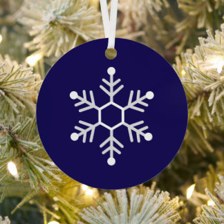 White and Silver Snowflake Christmas Dark Blue Metal Tree Decoration