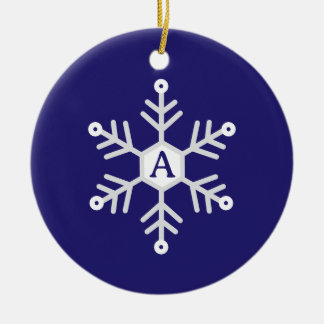 White and Silver Snowflake Christmas Initial Blue Ceramic Tree Decoration