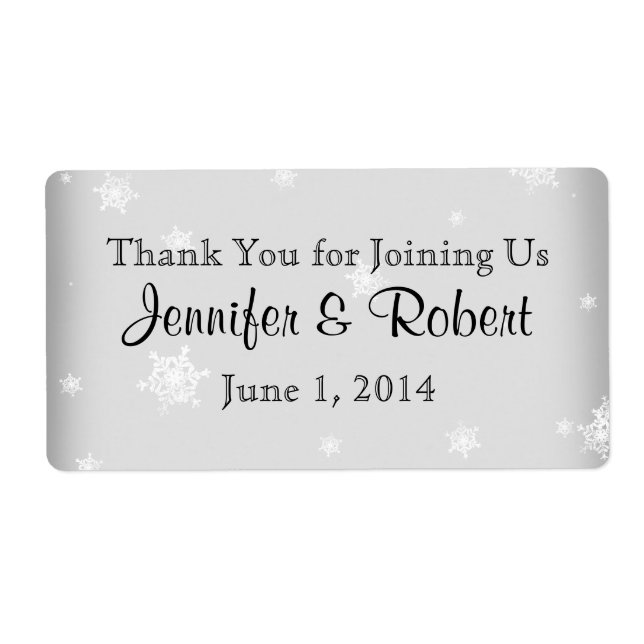 White and Silver Snowflake Water Bottle Label (Front)