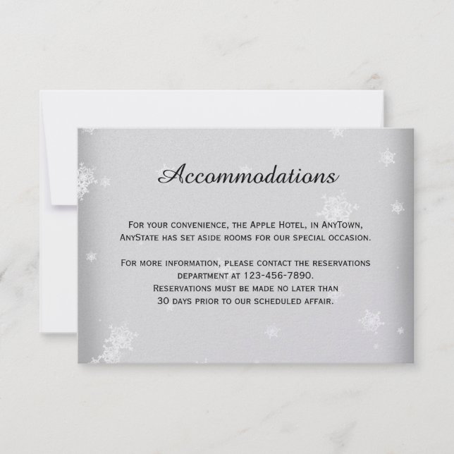 White and Silver Snowflake Wedding Insert Invitation (Front)