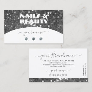 White and Silver Sparkle Glitter Diamonds Stylish Business Card