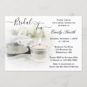 White and Silver Teacup Bridal Shower Tea Invitation