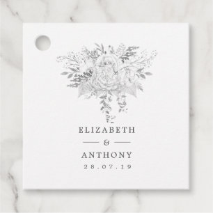 White and Silver Vintage Rose Wedding Favour Tags
