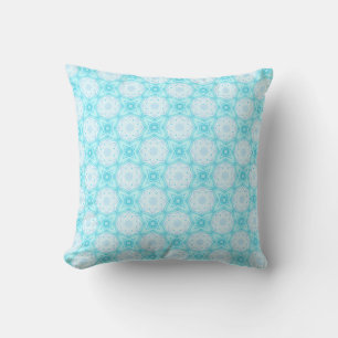 White and Sky Blue Flowers and Stars Cushion