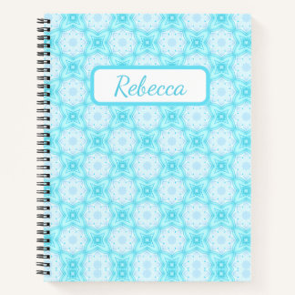 White and Sky Blue Flowers and Stars Notebook