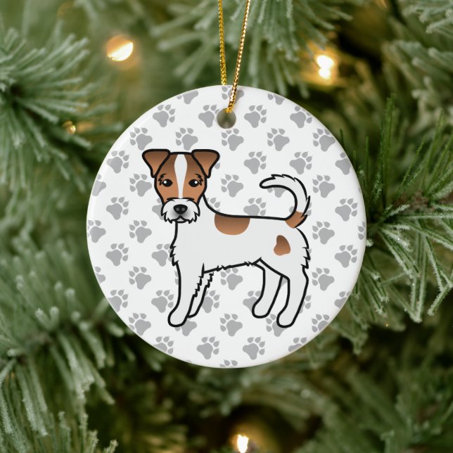 White And Tan Rough Coat Parson Russell Terrier Ceramic Tree Decoration (Tree)