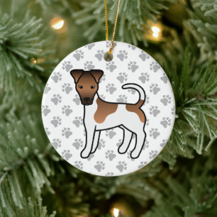 White And Tan Smooth Fox Terrier Cute Cartoon Dog Ceramic Tree Decoration