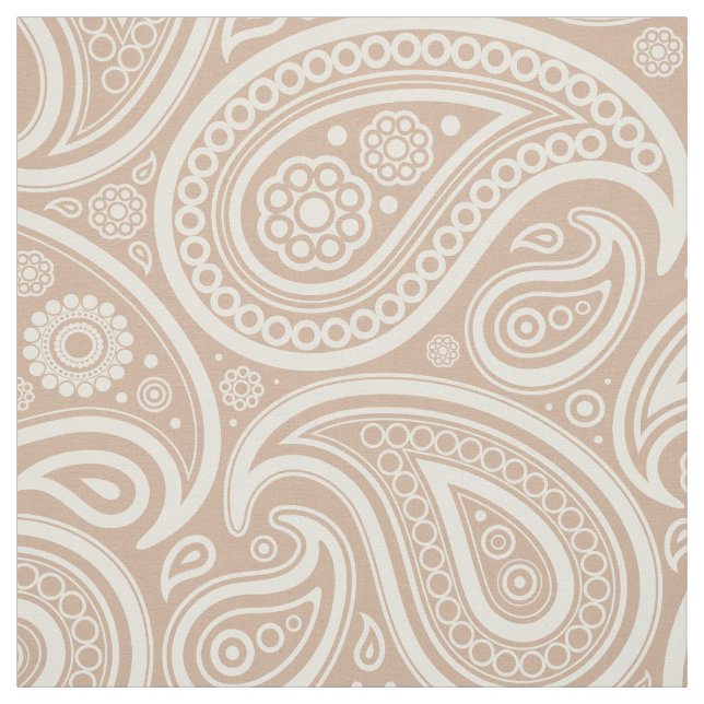 White And Tan Vintage Paisley Pattern Fabric (Swatch)