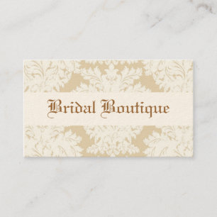 White and Taupe w/ Cream Damask Business Cards