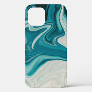 White and teal abstract painting iPhone 12 case