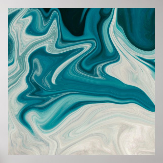 White and teal abstract painting poster (Front)