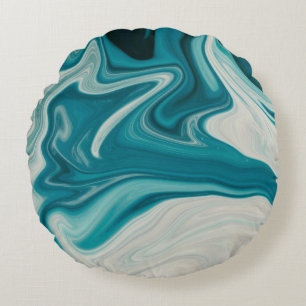 White and teal abstract painting round cushion