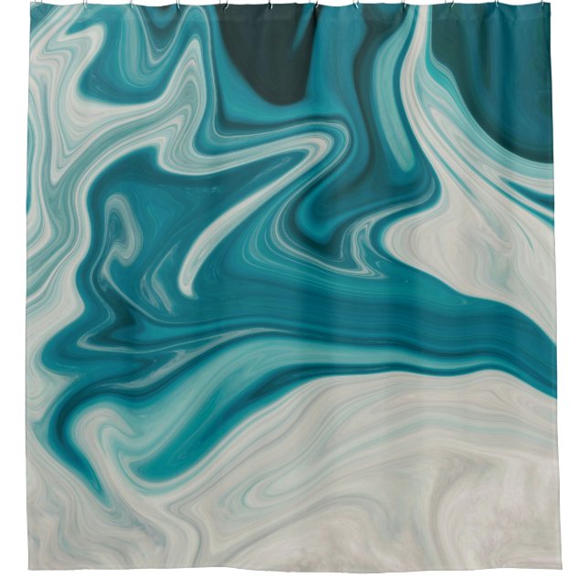 White and teal abstract painting shower curtain (Front)