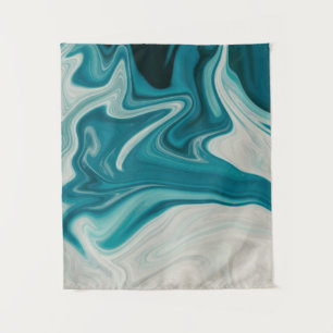 White and teal abstract painting tapestry