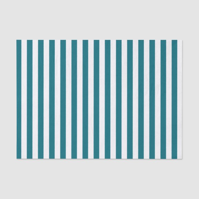White and Teal Blue Stripes Tissue Paper (Front)