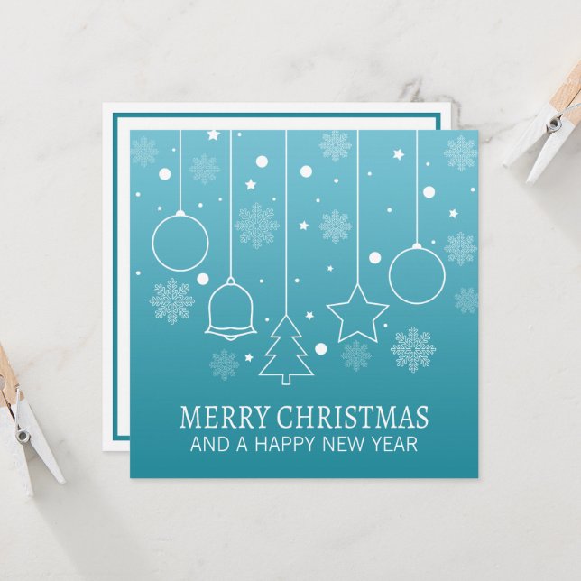 White and Teal Minimalist Christmas | Invitation (Front/Back In Situ)
