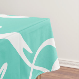 White and Teal Pattern Tablecloth
