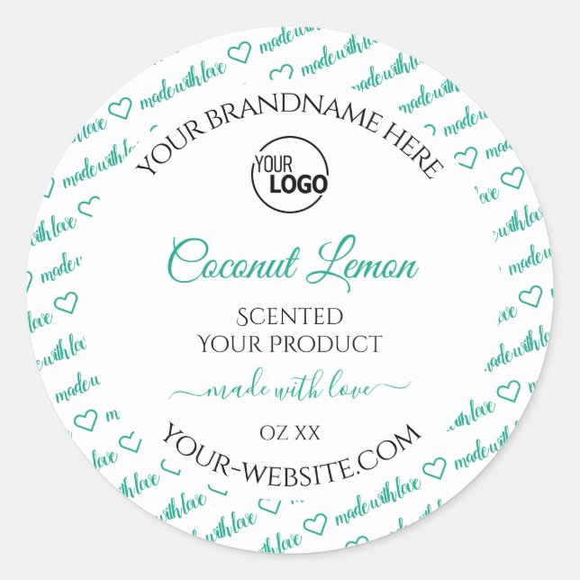 White and Teal Word Cloud Product Labels with Logo (Front)
