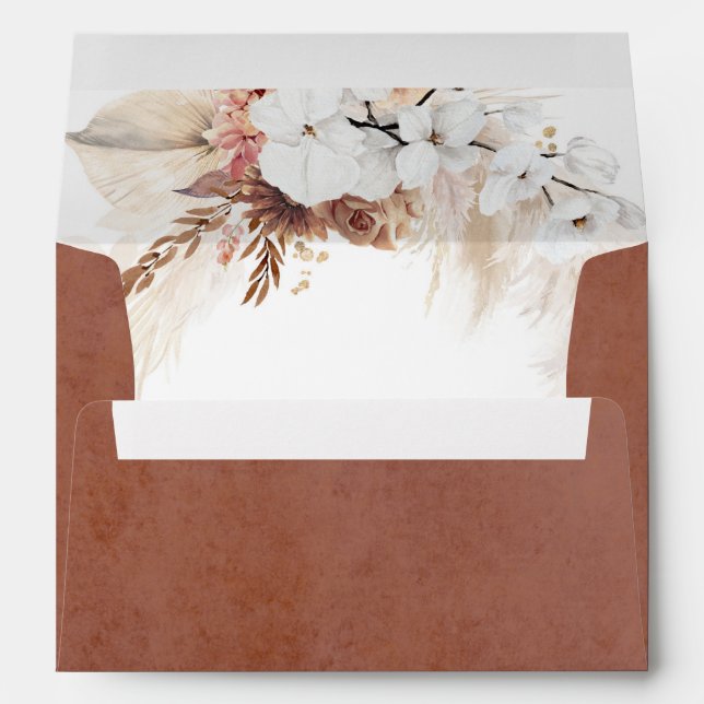 White and Terracotta Floral Elegant Botanical Envelope (Back (Bottom))