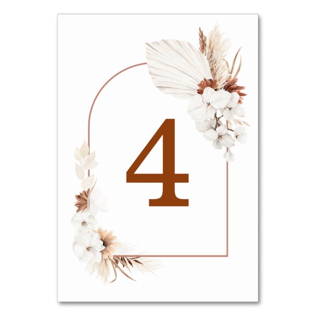 White and Terracotta Floral Table Number Cards (Front)