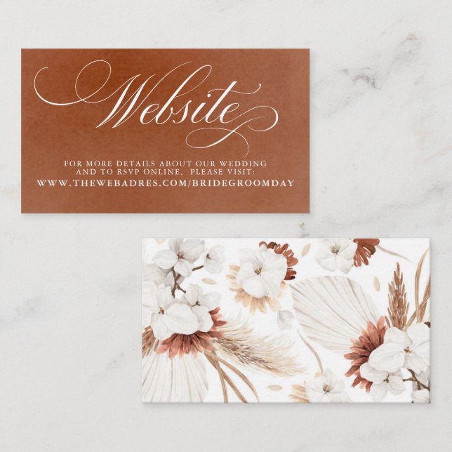 White and Terracotta Floral Wedding Website Card (Front/Back)