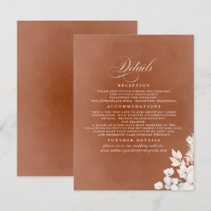 White and Terracotta Flowers Wedding Details Enclosure Card