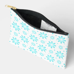 White and turquoise delicate daisy, dots pattern accessory pouch