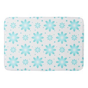 White and turquoise delicate daisy, dots pattern bath mat