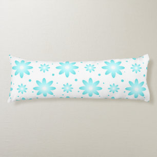 White and turquoise delicate daisy, dots pattern body cushion
