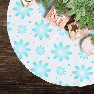 White and turquoise delicate daisy, dots pattern  brushed polyester tree skirt