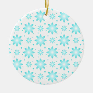 White and turquoise delicate daisy, dots pattern ceramic tree decoration