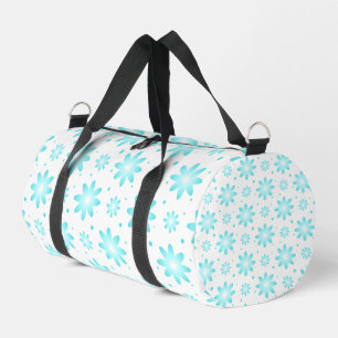 White and turquoise delicate daisy, dots pattern duffle bag