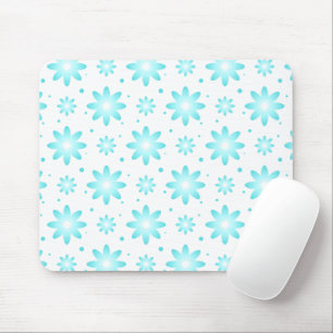 White and turquoise delicate daisy, dots pattern  mouse mat